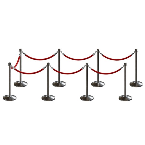 Montour Line Stanchion Post and Rope Kit Sat.Steel, 8 Crown Top 7 Red Rope C-Kit-8-SS-CN-7-PVR-RD-PS